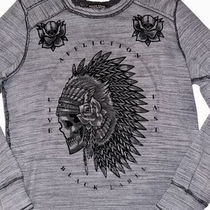Affliction Men’s Shirt Black label Skull Y2K Sz XL thermal Punk Rock Grunge Vtg